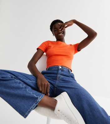 Bright Orange Jersey Short Sleeve Crop T-Shirt