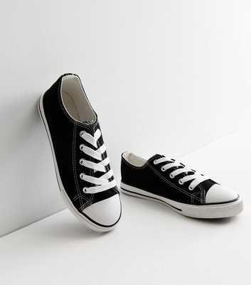 Black Canvas Lace Up Trainers