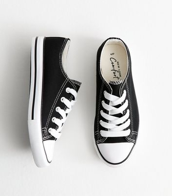 Black Canvas Lace Up Trainers New Look