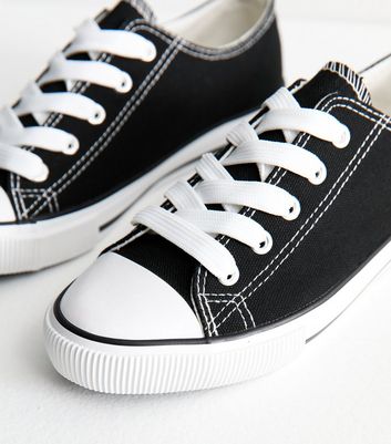 Black Canvas Lace Up Trainers