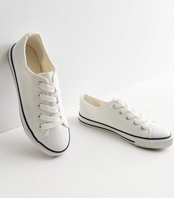 White Canvas Lace Up Trainers New Look Vegan