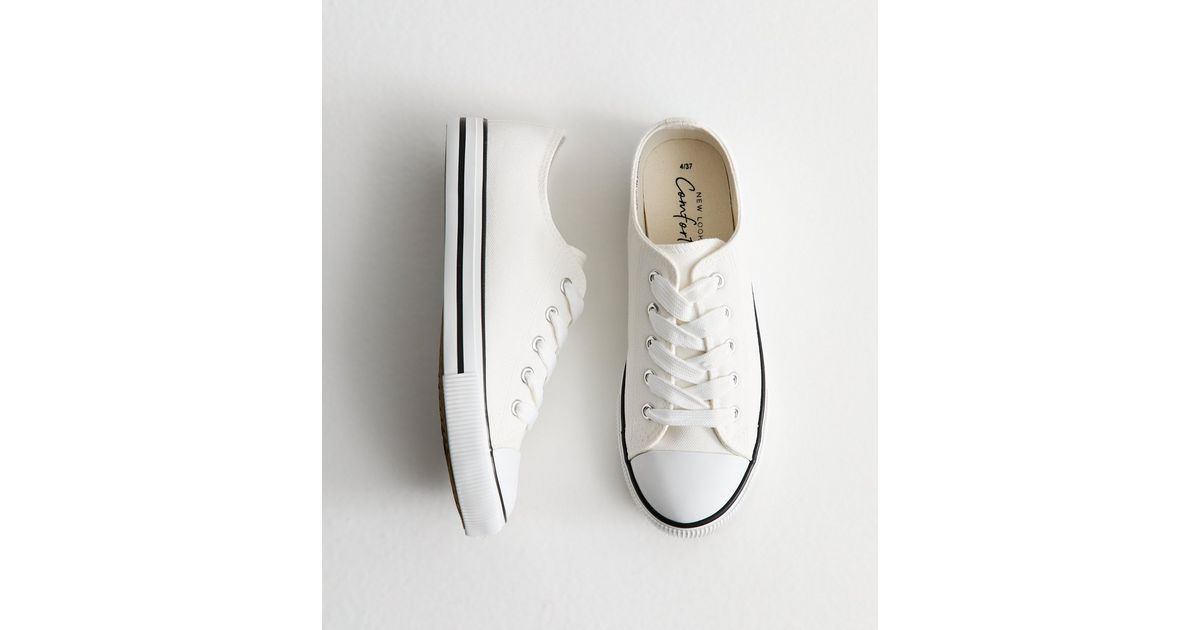 Flat Sneakers Action White Canvas Shoes White Canvas Lace Up