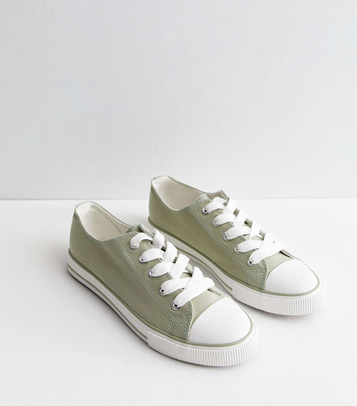 Light Green Canvas Lace Up Trainers
