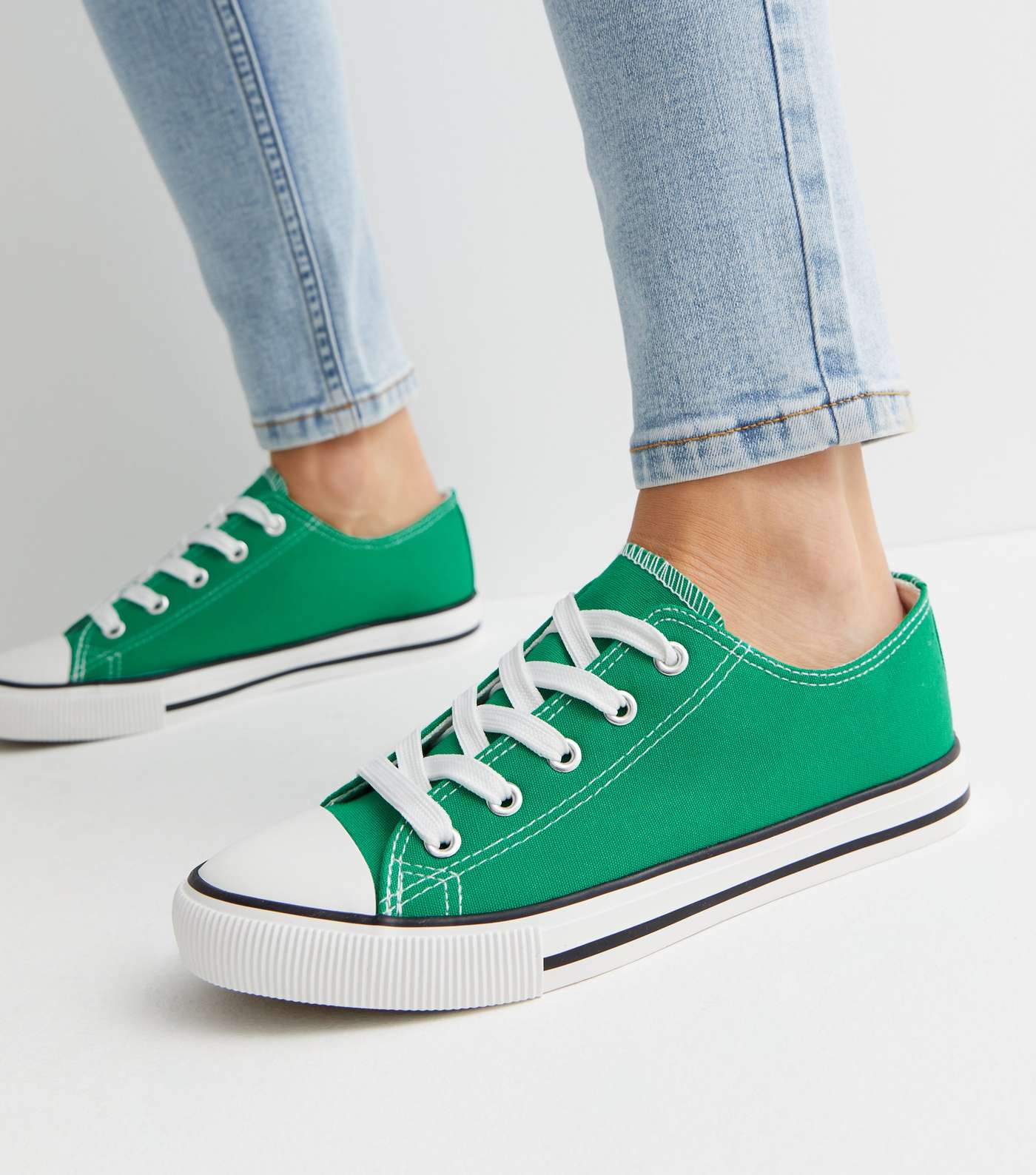 Green Canvas Lace Up Trainers Image 2