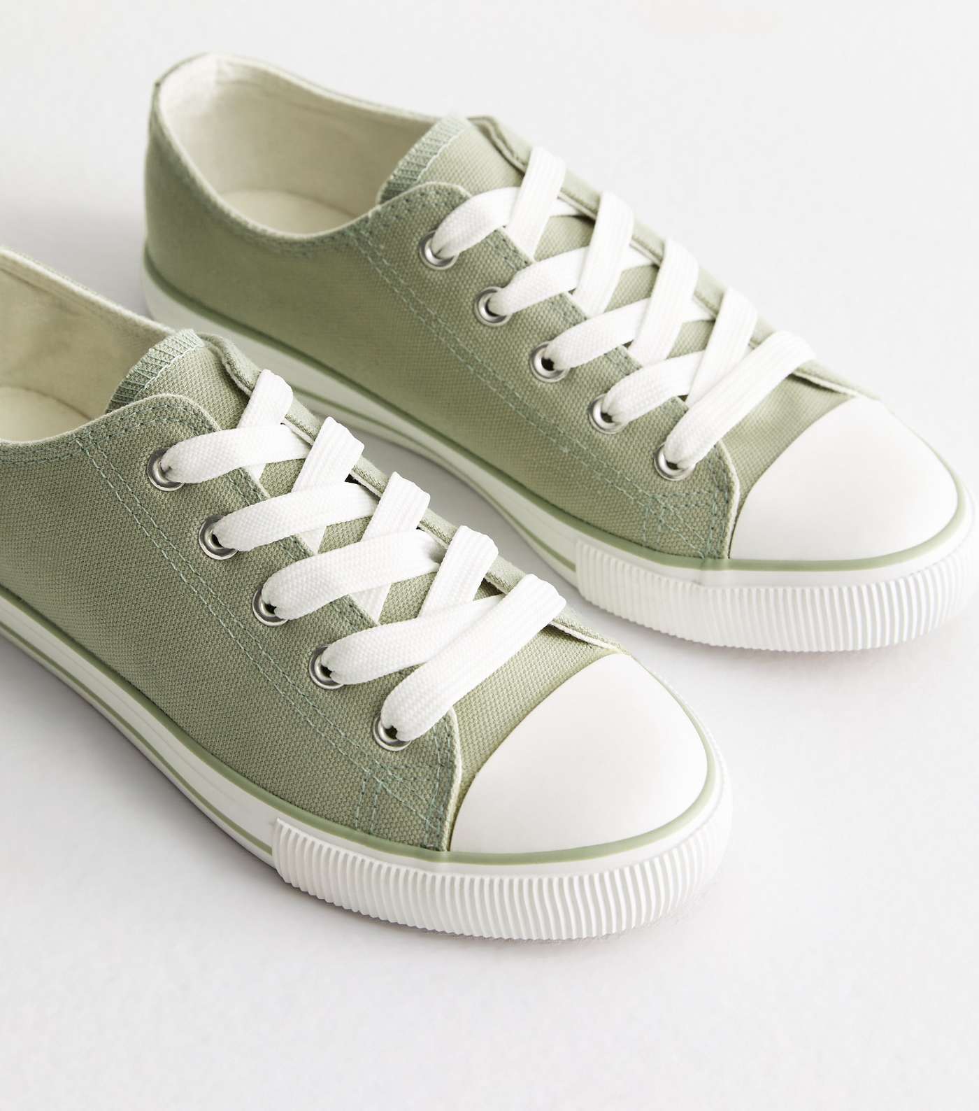 Light Green Canvas Lace Up Trainers Image 3