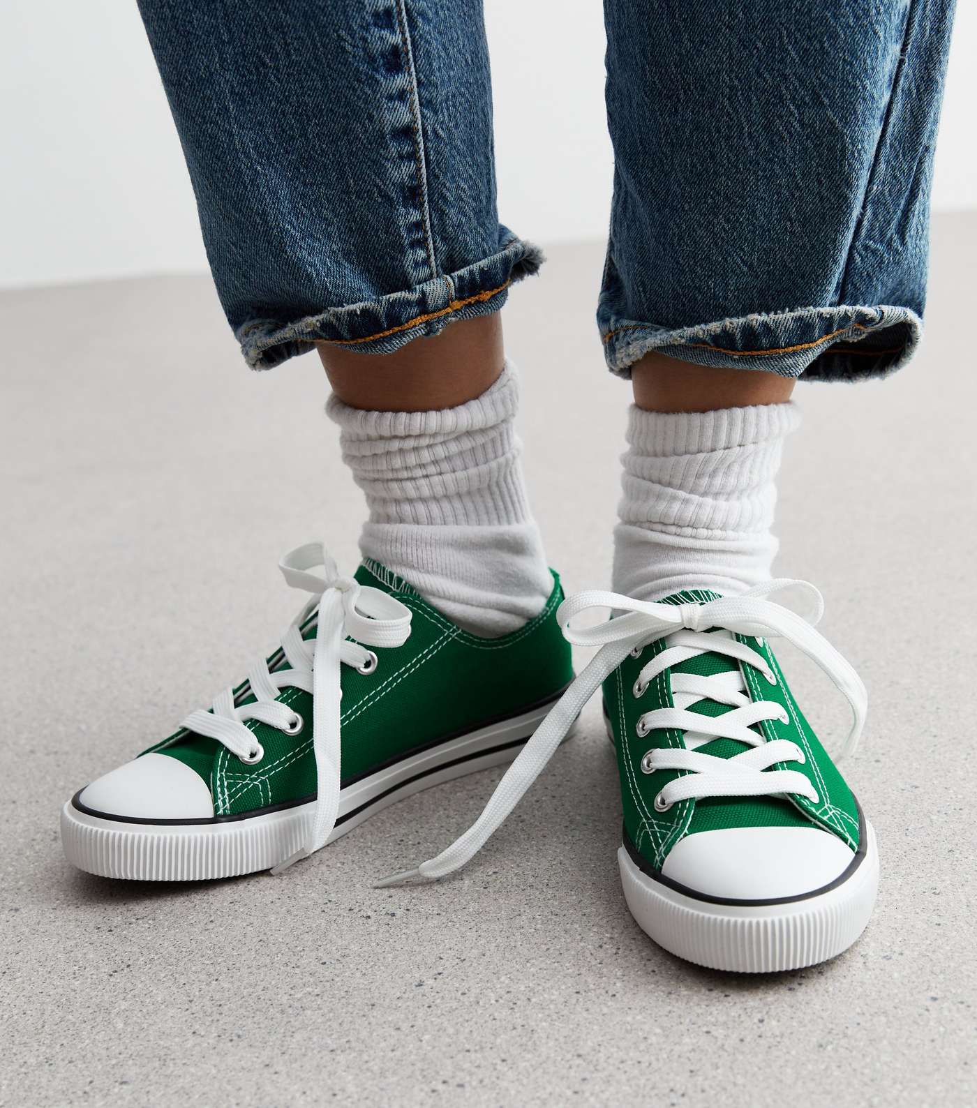 Dark Green Canvas Lace Up Trainers Image 2