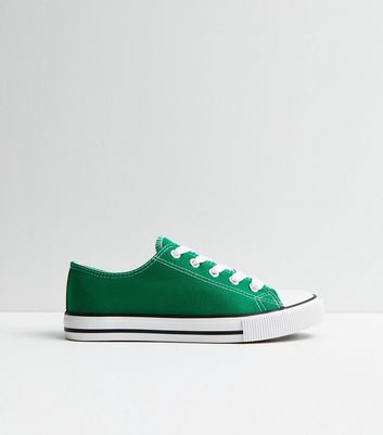 Dark Green Canvas Lace Up Trainers New Look