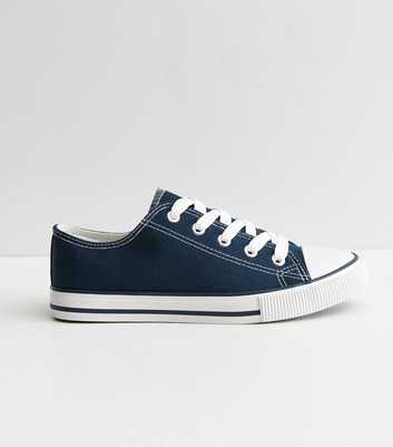 Navy Canvas Lace Up Trainers