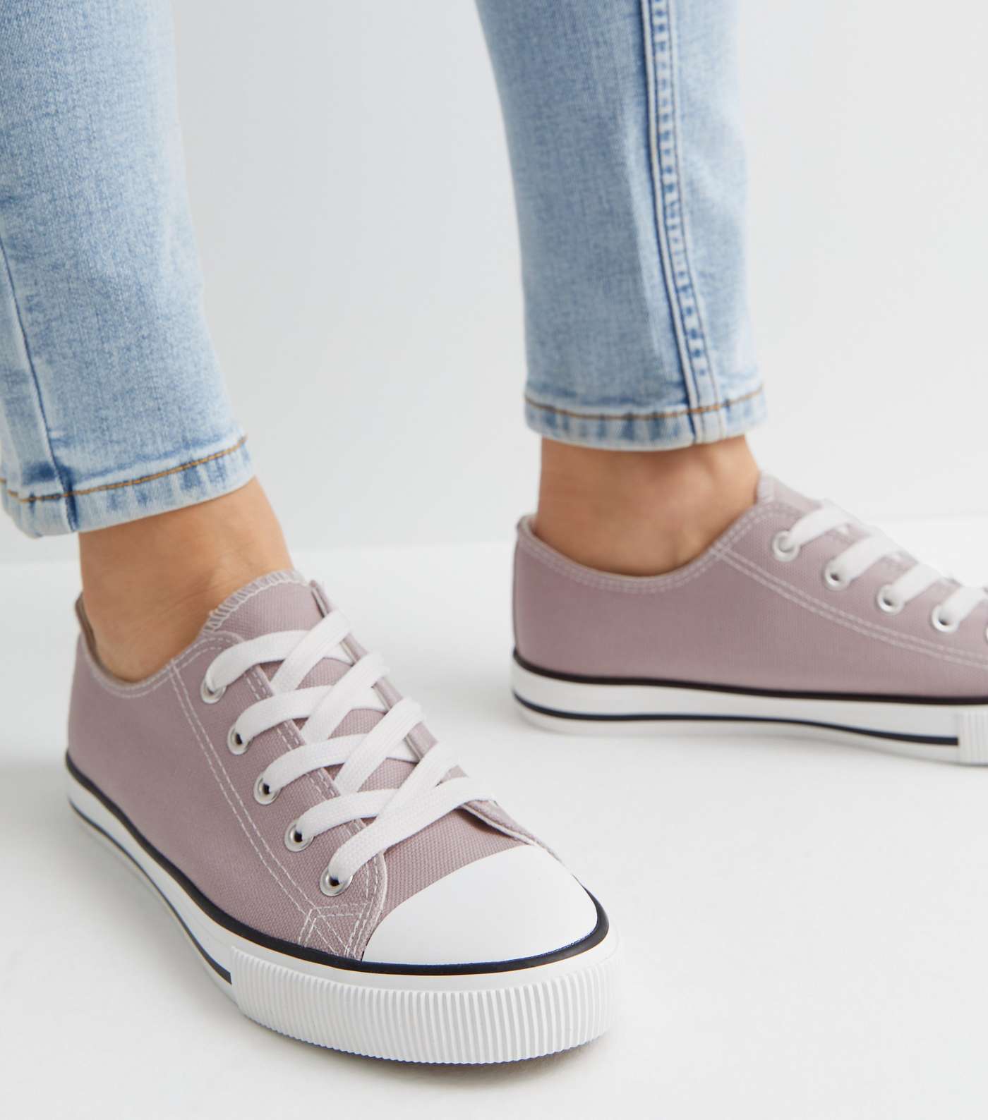 Lilac Canvas Lace Up Trainers Image 2