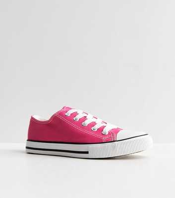 Bright Pink Canvas Lace Up Trainers