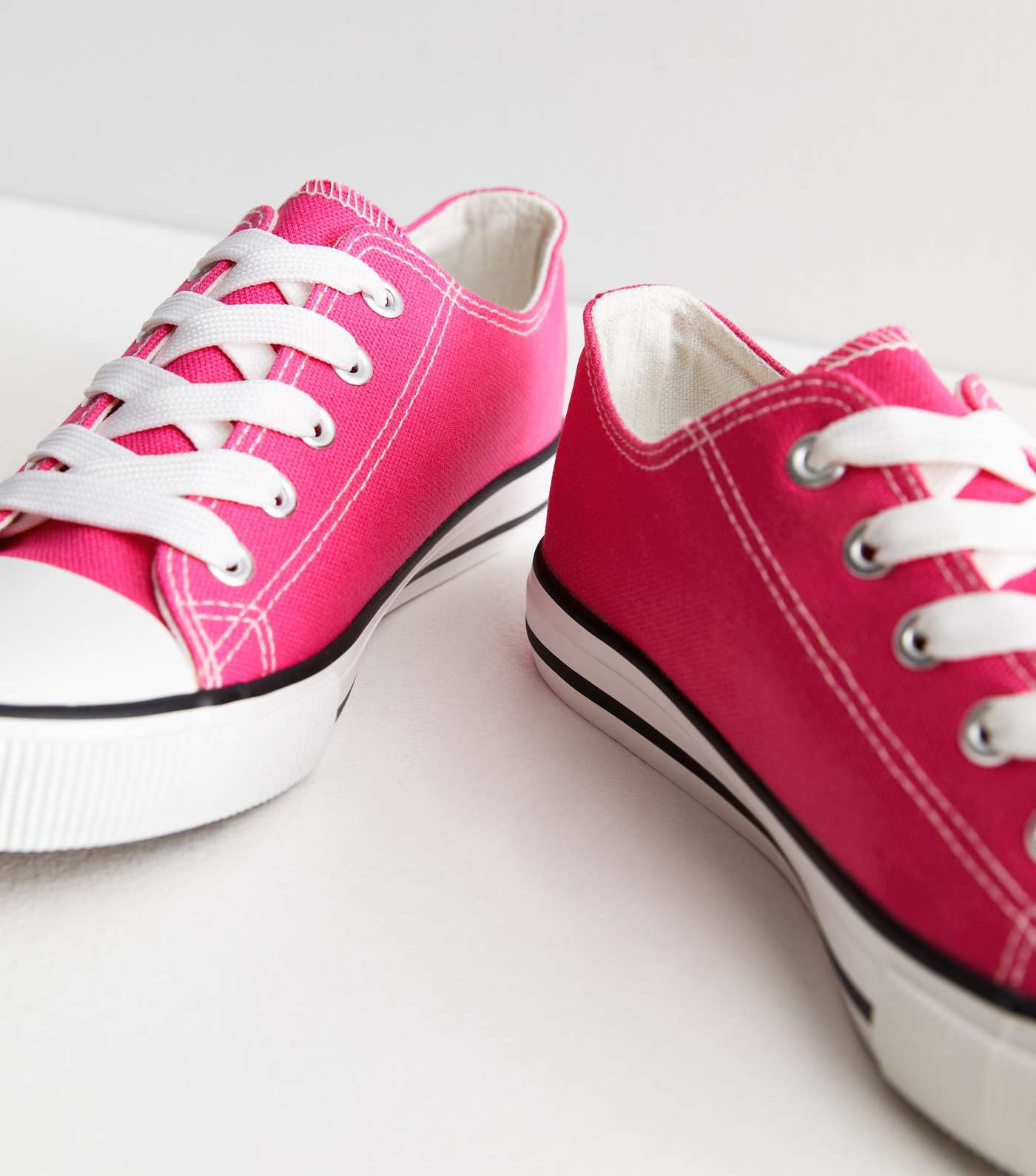 Bright Pink Canvas Lace Up Trainers Image 3