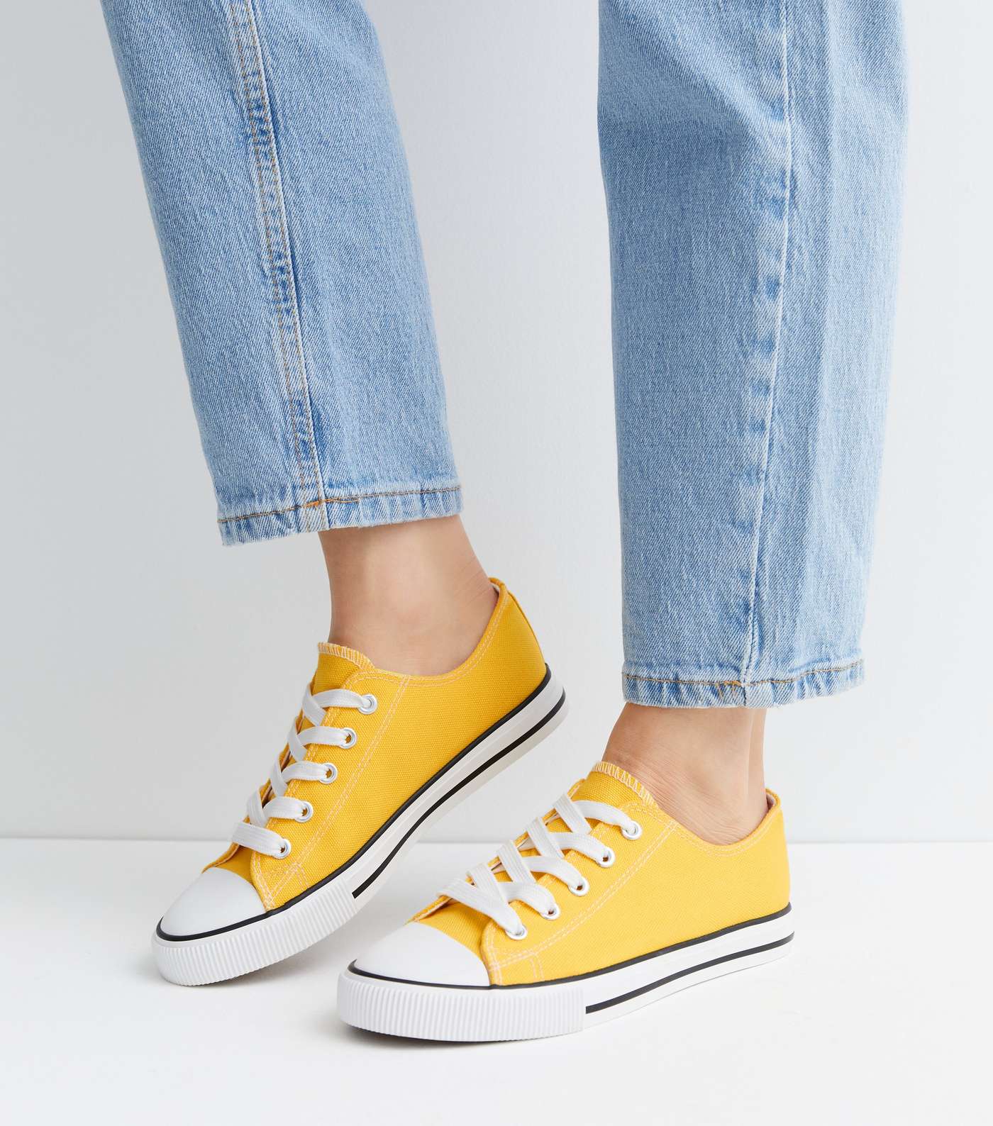 Yellow Canvas Lace Up Trainers Image 2