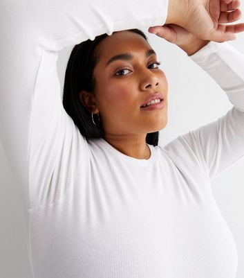 Curves White Ribbed Jersey Crew Neck Bodysuit | New Look