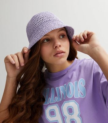Girls Lilac Woven Straw Effect Bucket Hat New Look