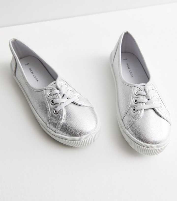 Silver Metallic Lace Front Trainers | Look