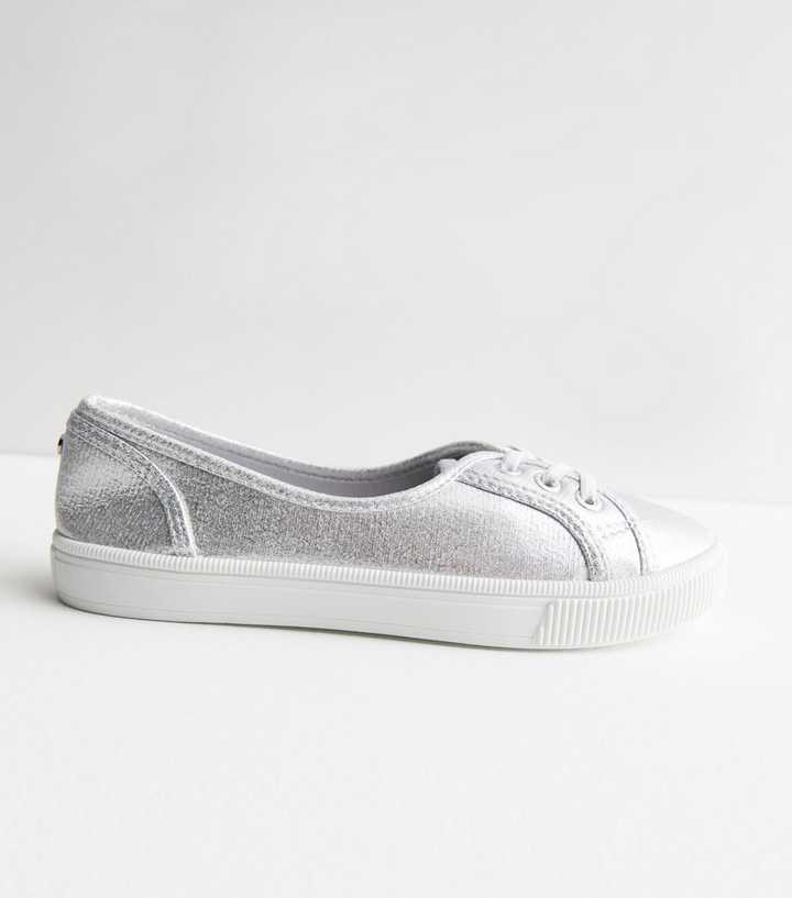 Silver Metallic Lace Up Trainers | New Look