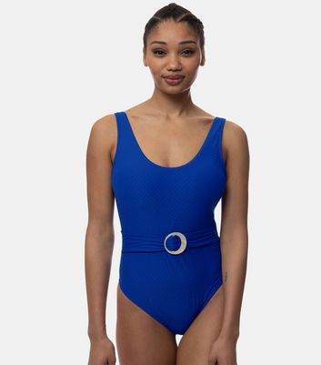 Dorina Bright Blue Buckle Belted Swimsuit New Look