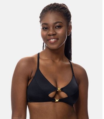 Dorina Black Metal Trim Cut Out Bikini Top New Look