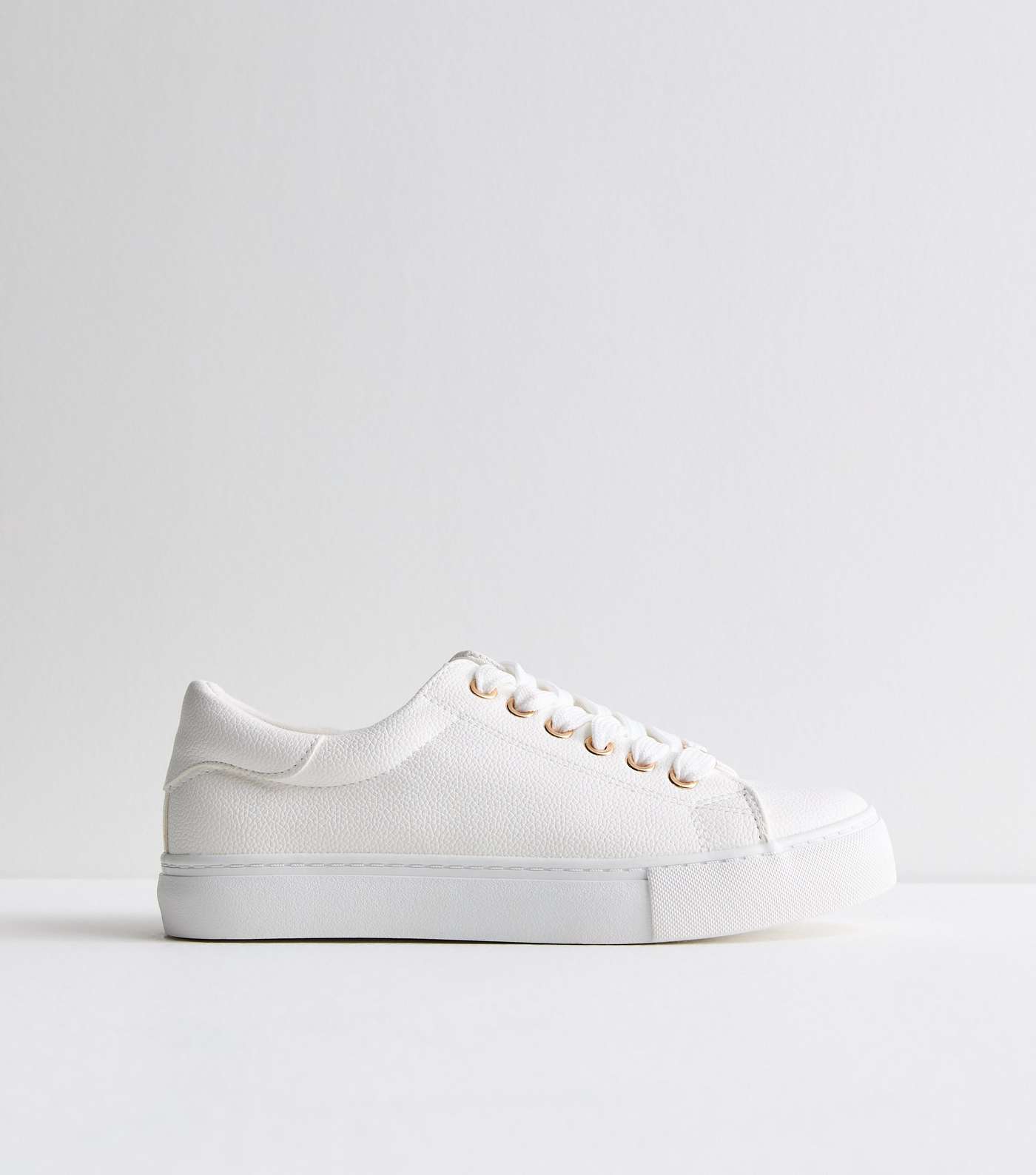 White Leather-Look Metal Trim Lace Up Trainers Image 5