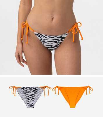 Dorina 2 Pack Orange and Black Zebra Tie Bikini Bottoms