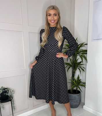 Missfiga Black Spot Long Puff Sleeve Midi Skater Dress