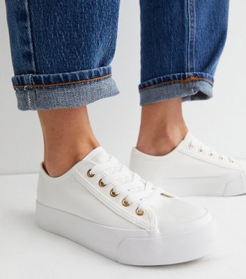 White Canvas Flatform Trainers