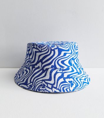Girls Blue Cotton Butterfly Doodle Bucket Hat New Look