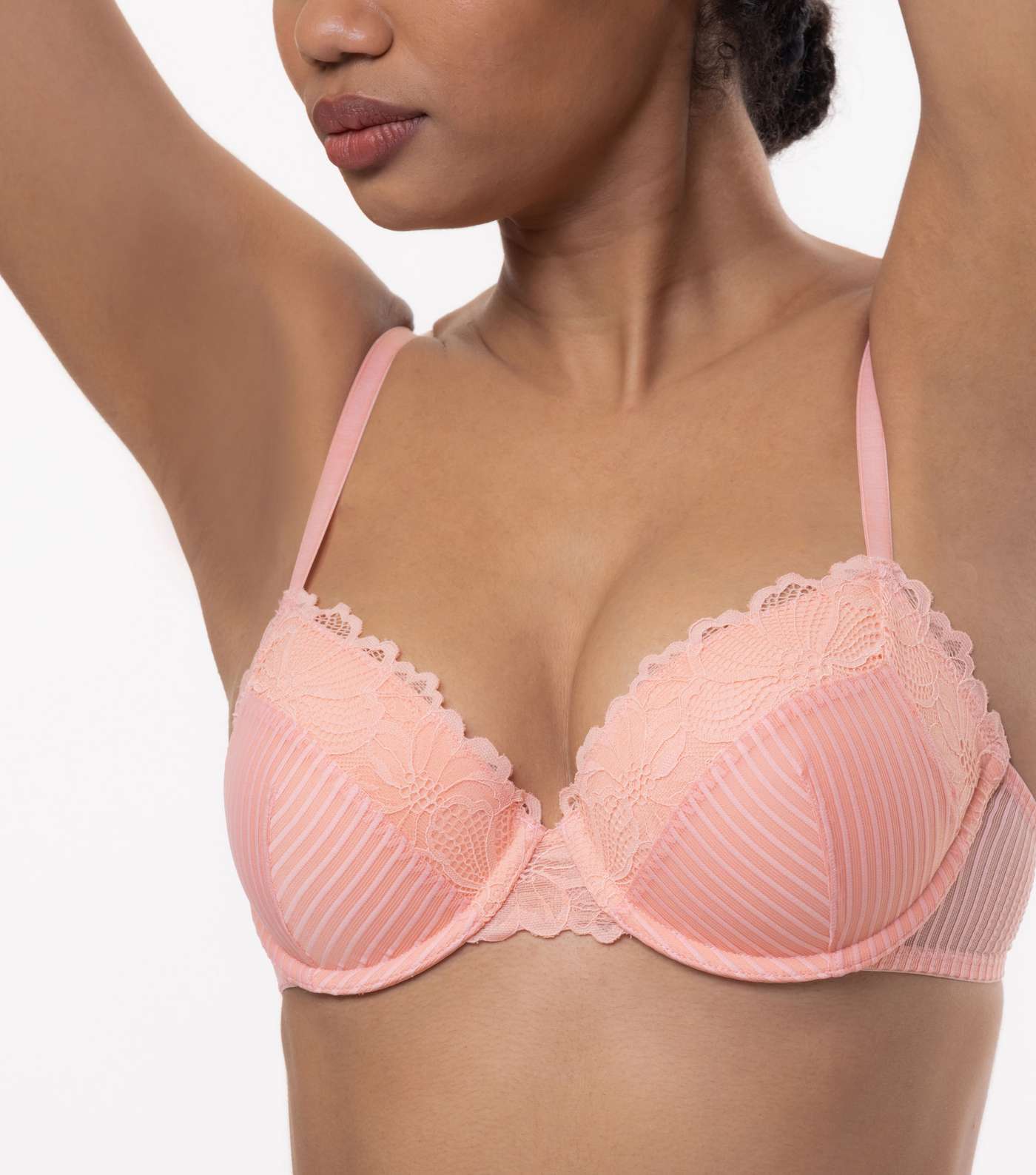 Dorina 2 Pack Coral and Grey Stripe Lace Bras Image 4