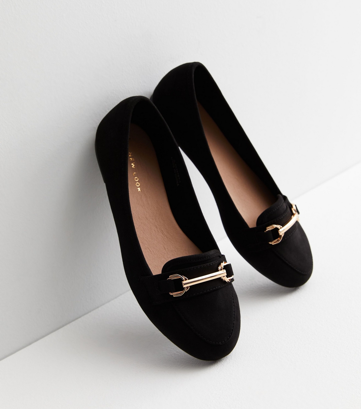 Women's Black Suedette Buckle Trim Loafers Vegan New Look