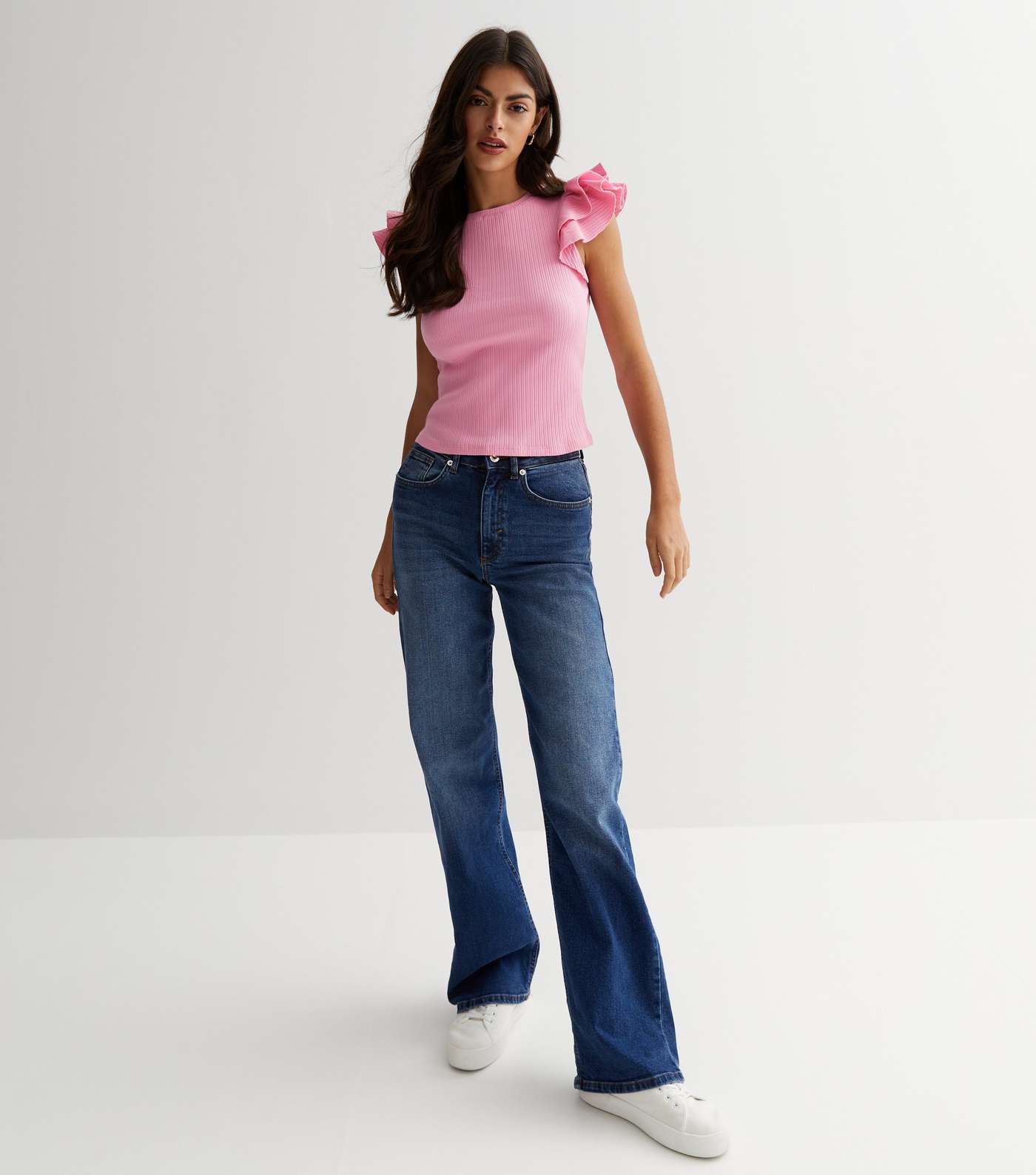 Pink Ribbed Frill Sleeve Top Image 3