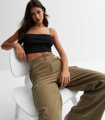 Black Ribbed Jersey Strappy Crop Cami