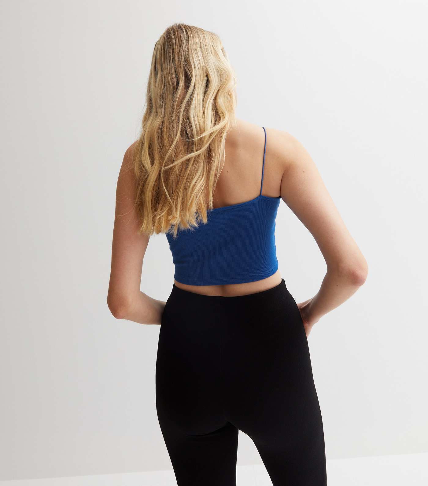 Bright Blue Ribbed Jersey Strappy Crop Cami Image 6