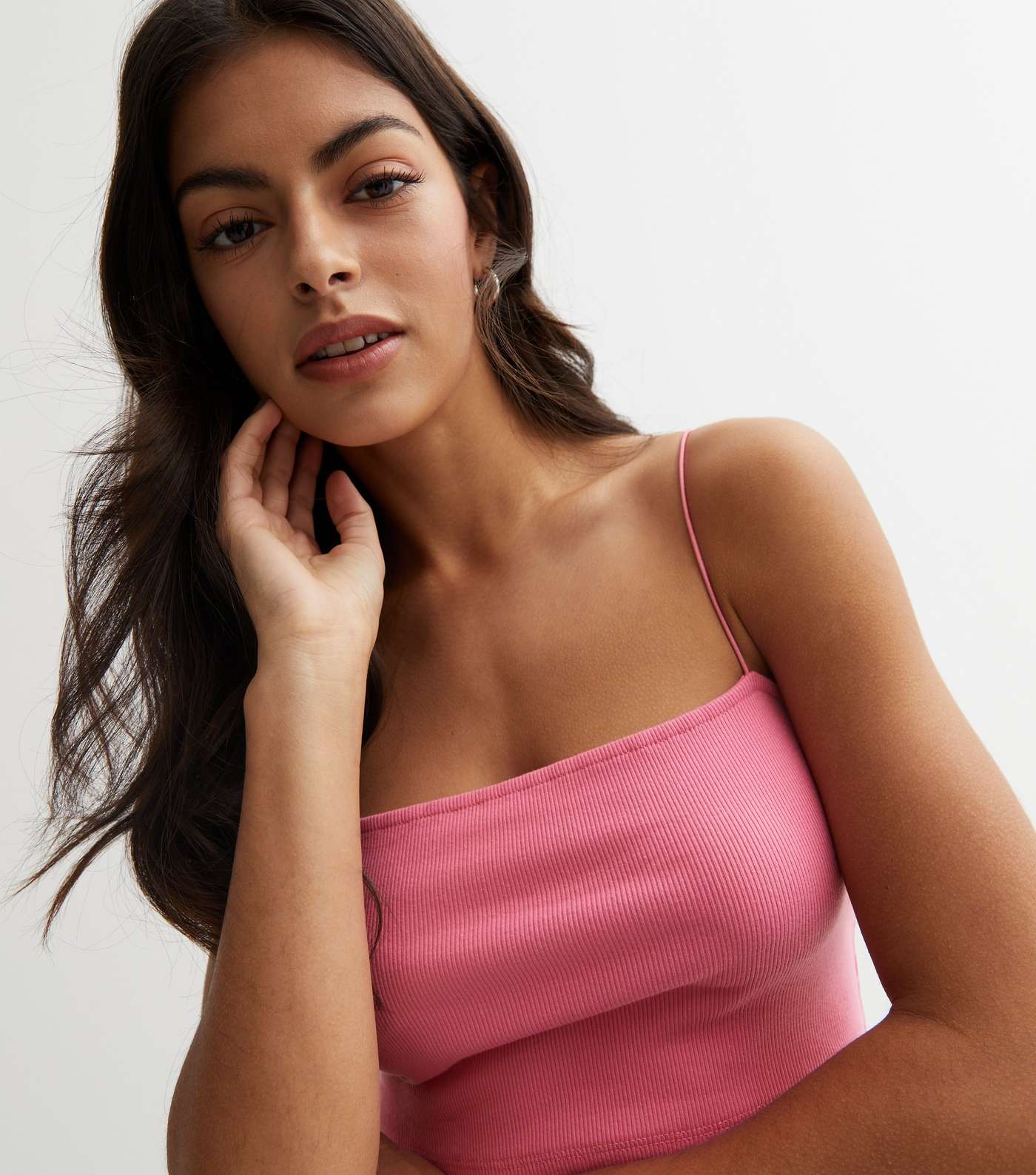 Pale Pink Ribbed Jersey Strappy Crop Cami Image 2
