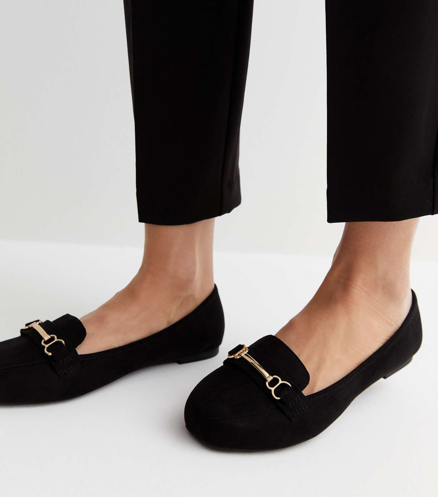 Extra Wide Fit Black Suedette Bar Loafers Image 2