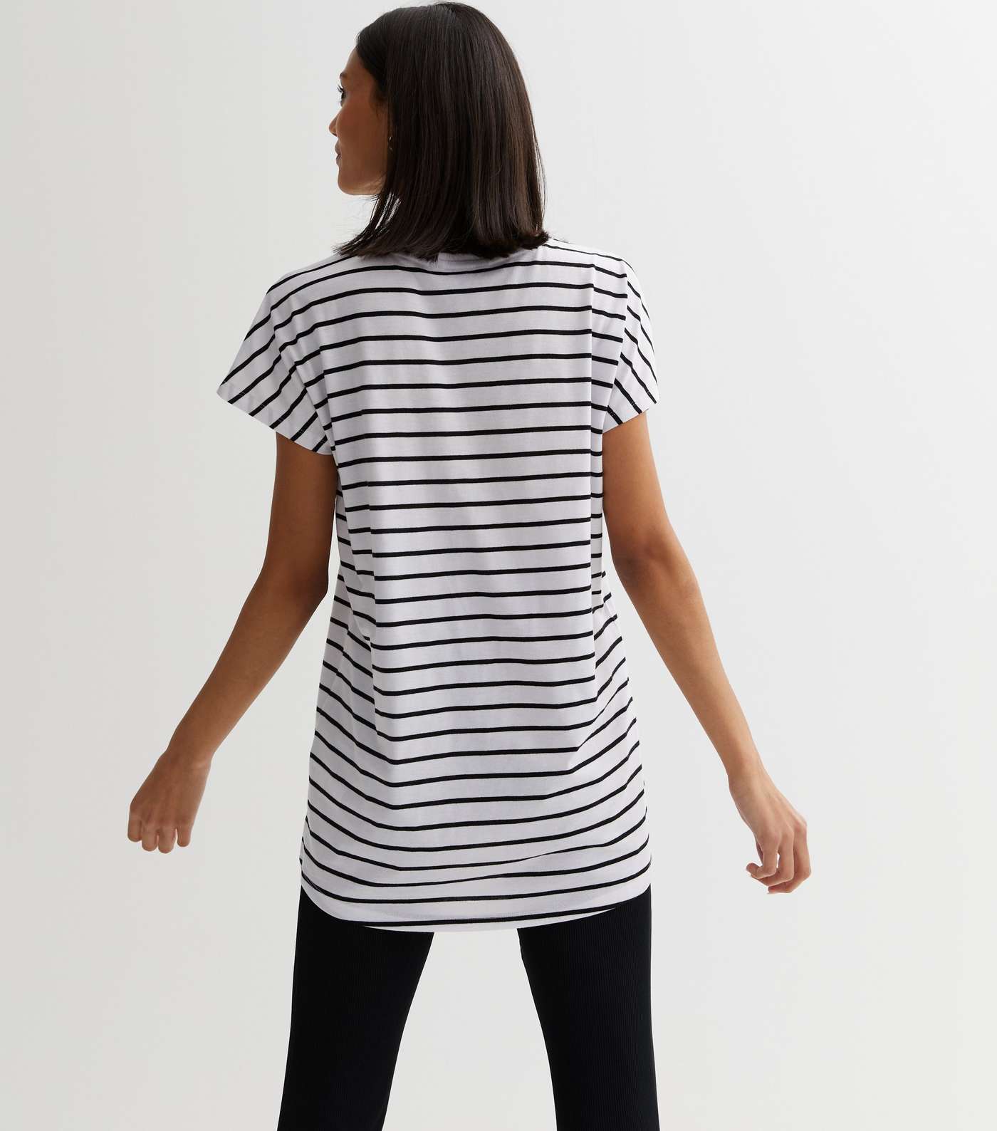 White Stripe Jersey Single Pocket Front Long T-Shirt Image 4