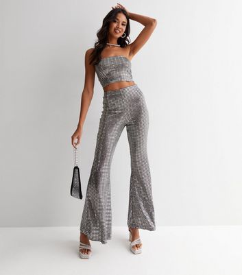 High Waisted Flared Trousers in Black Crepe  The Dolls House Fashion
