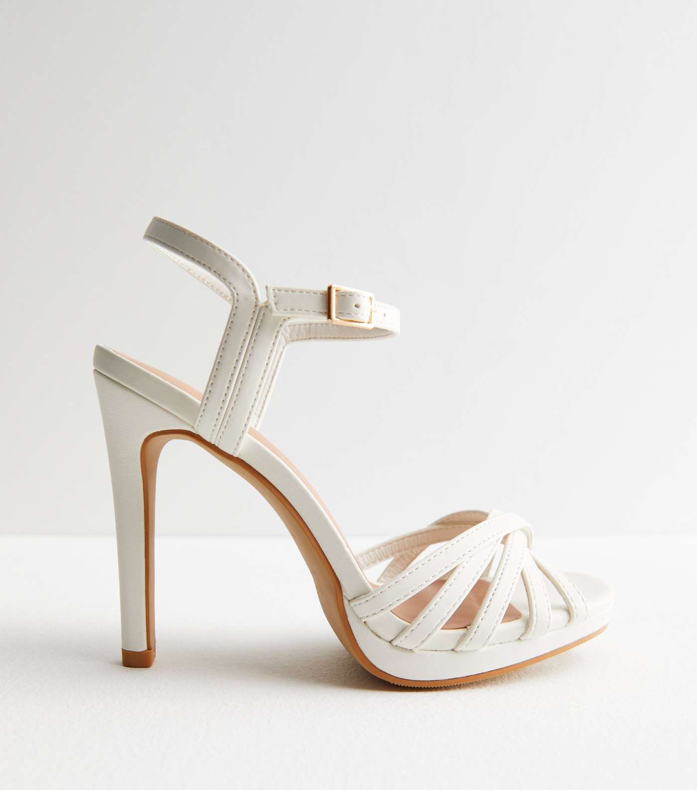 White Leather-Look 2 Part Strappy Stiletto Heel Sandals