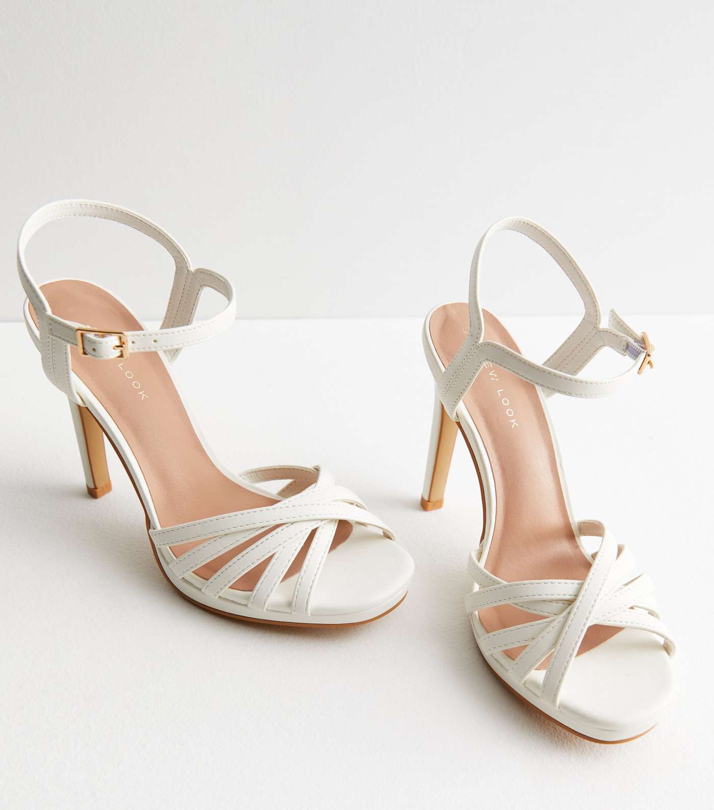 White Leather-Look 2 Part Strappy Stiletto Heel Sandals Image 3