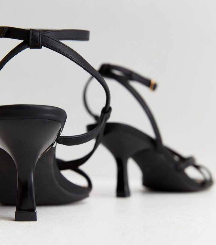 Celebrity overvældende Sociologi Black Leather-Look Strappy Stiletto Kitten Heel Sandals | New Look