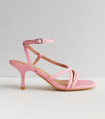Pink Leather-Look Strappy Stiletto Kitten Heel Sandals