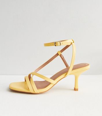 Yellow Leather Look Strappy Stiletto Kitten Heel Sandals New Look