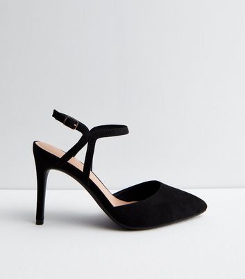 Black Suedette Pointed Toe Stiletto Heel Court Shoes New Look Vegan