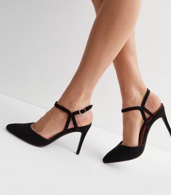 Black Suedette Pointed Toe Stiletto Heel Court Shoes New Look