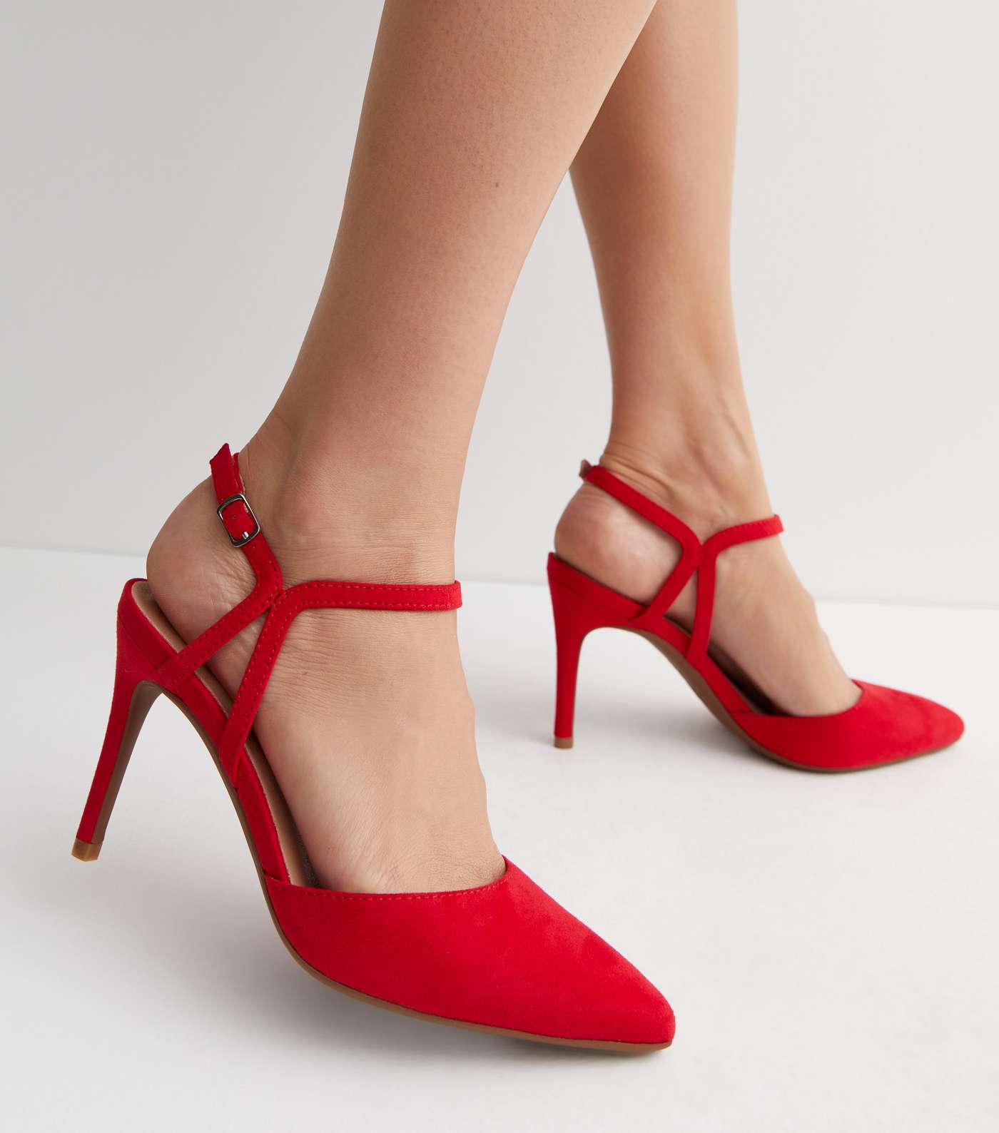 Red Suedette Pointed Toe Stiletto Heel Court Shoes Image 2