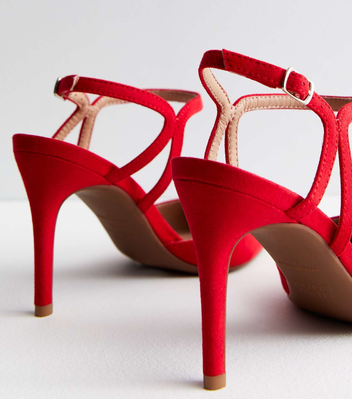 Red Suedette Pointed Toe Stiletto Heel Court Shoes Image 4