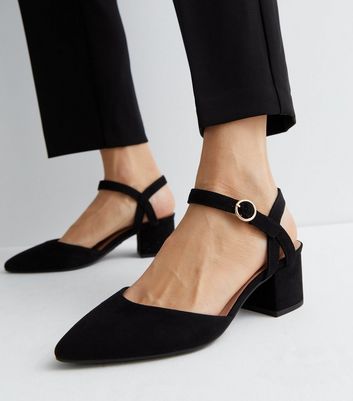 small block heel black shoes