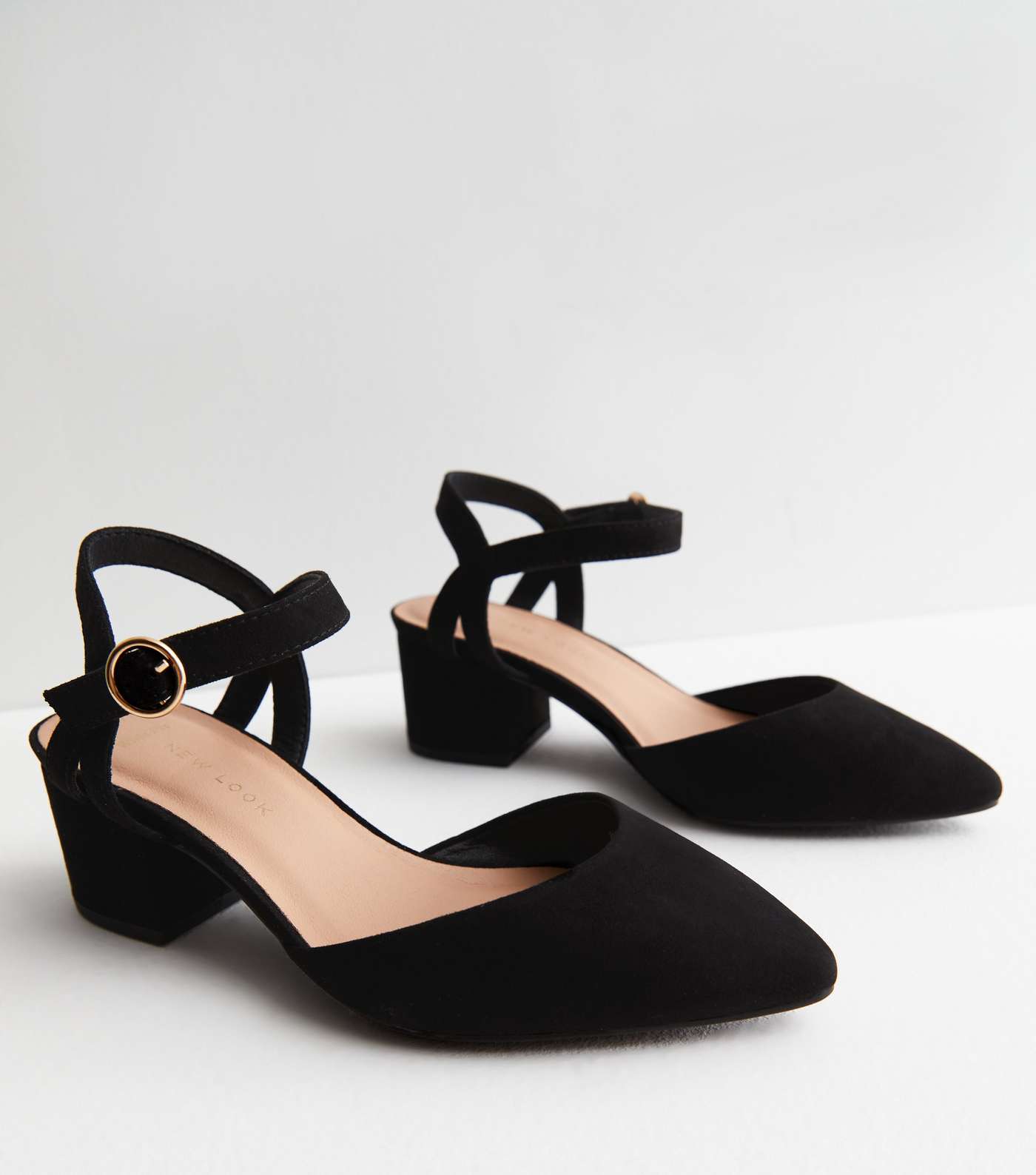 Wide Fit Black Suedette Pointed Mid Block Heel Court Shoes Image 3