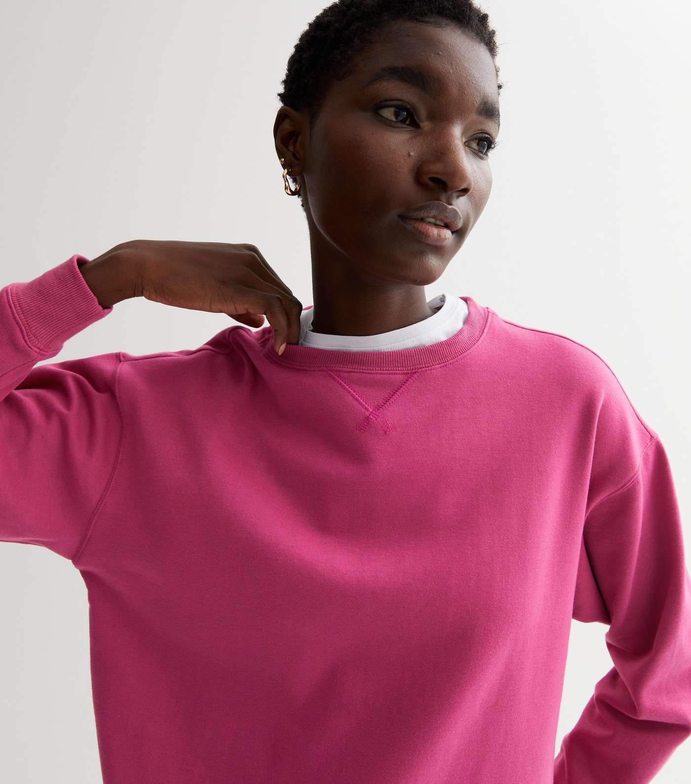 Bright Pink Crew Neck Long Sleeve Sweatshirt Image 2