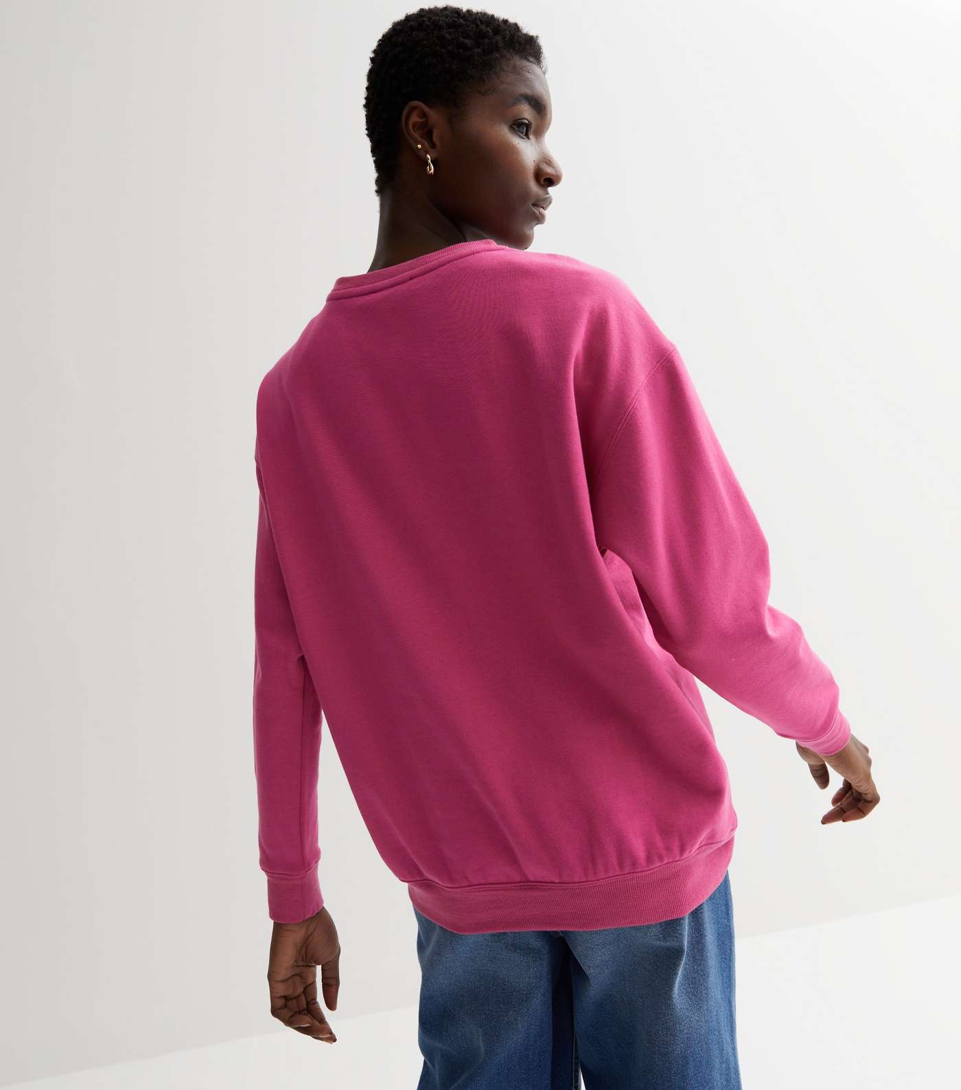 Bright Pink Crew Neck Long Sleeve Sweatshirt Image 4