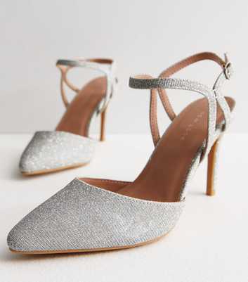 Silver Glitter Pointed Toe Stiletto Heel Court Shoes